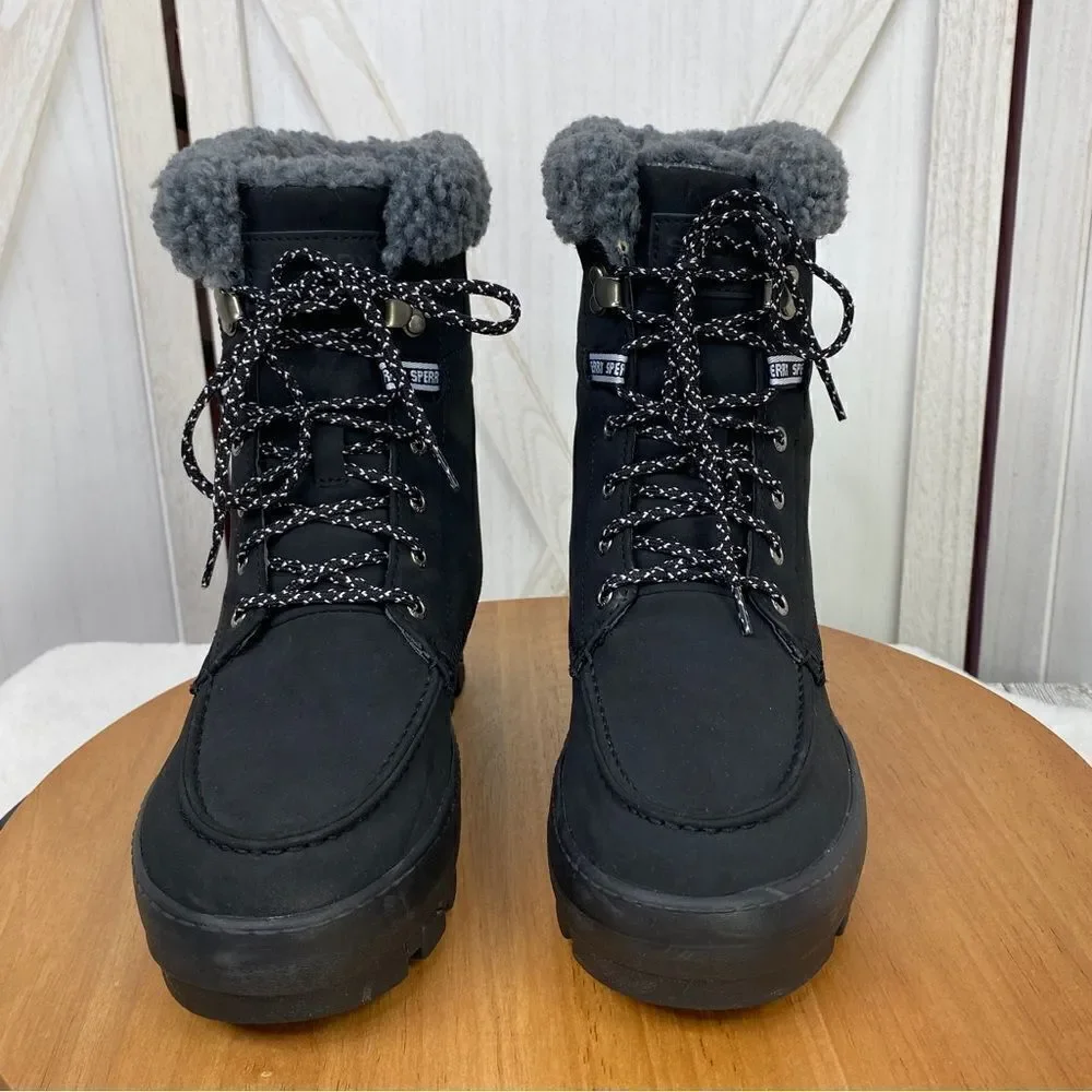 Sperry Juneau Lace Up‎ Winter Boots Black Gray 8 STS86817